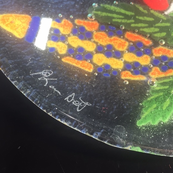 Fused Glass Small Plate Holiday. Signed - Picture 2 of 5